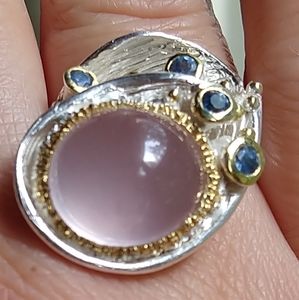 Unique natural Pink quartz sterling artistic ring